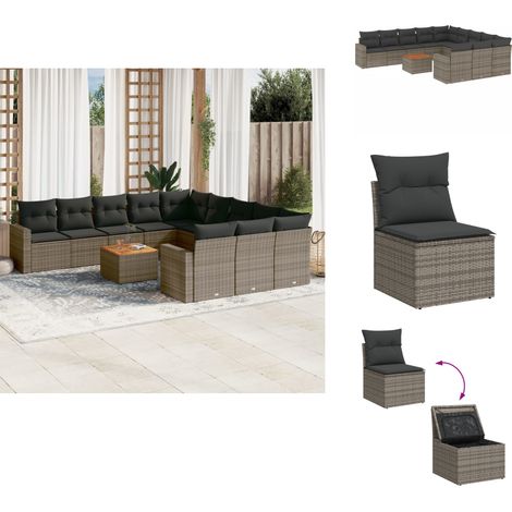 12-tlg. Garten-Sofagarnitur mit Kissen Grau Poly Rattan - Gartenmöbel Set - Lounge Möbel - Rattan Gartenset - Outdoor Möbel - Esstisch Set (1/5)