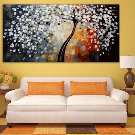 Peinture à l'huile - - Arbre de Fleur - Toile Abstraite - 130x70 cm - Décoration Murale TABLEAU (1/4)