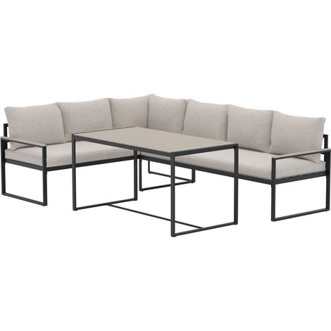 Salon Repas d'Angle Jardin 6 Places "Ios" 246cm Noir (1/4)