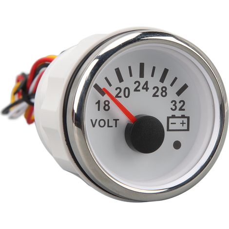 Compteur de tension 52mm DC 9-32V Voltmètre à aiguille Haute Précision Réponse Rapide avec Rétroéclairage pour Camping-car Yacht Bateau de Pêche Navire Cadran Blanc Lunette Argentée (1/5)