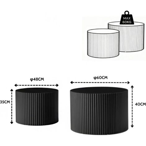 Ensemble de deux tables d'appoint gigognes noires mates – Bords ondulés, parfait emboîtement, dimensions 60x40 cm et 48x35 cm – Design contemporain (1/5)
