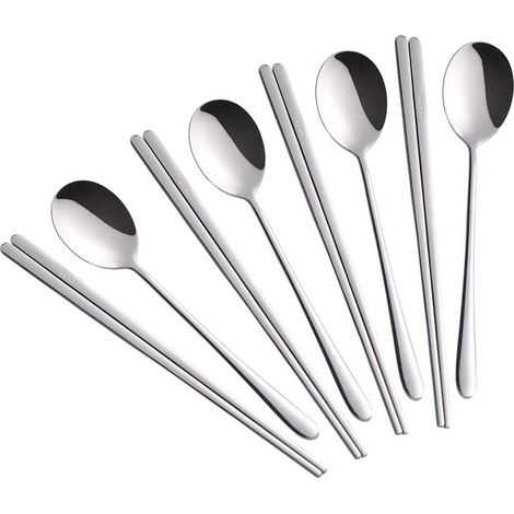 Cuillère-Chopsticks - En Acier Inoxydable 18/10 - Pour Pique-Nique Camping Buffet - Lot de 4 Pièces Colorées (1/5)