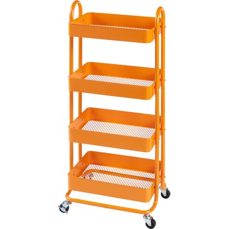 Chariot de service desserte cuisine salon meuble de rangement à 4 paniers 104 x 46 x 35 cm acier orange (1/4)