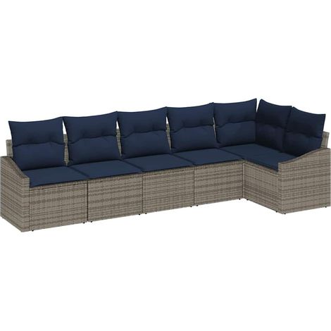 Maison Exclusive - Set Divano da Giardino 6 pcs Grigio e Blu Navy polyrattan