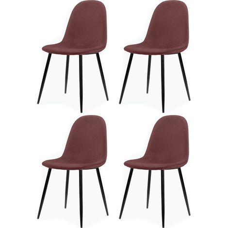 Monza-Ensemble de 4 chaises de salle à manger en velours rose et pieds en métal noir