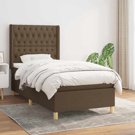 Cama box spring con colchón tela marrón oscuro 90x190 cm (1/5)