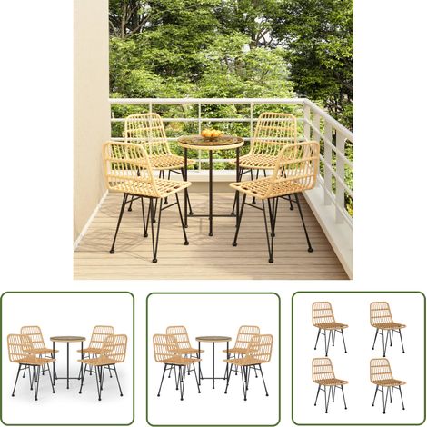 The Living Store Ensemble à manger de jardin 5pcs Résine tressée - Meubles De Jardin - Salon De Jardin - Set De Table - Chaises De Jardin - Résine Tressée (1/5)