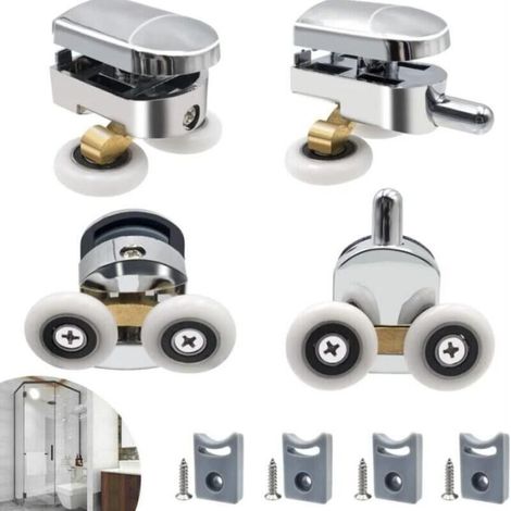 Rouleau de porte de douche, 4 roulettes doubles pour porte de douche Roulettes Coulissantes Porte Roue de Remplacement pour Cabine de Douche-Crezuo (1/4)