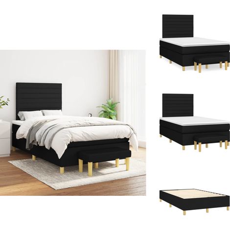 Sommier à lattes de lit avec matelas Noir 120x200 cm Tissu - Lit Double - Lit Plateforme - Matelas À Ressorts Ensachés - Têtière Ajustable - Banc Rangement (1/5)