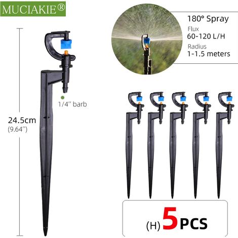 (Hx5pcs) 24 types d'arroseurs de jardin avec piquet, goutteurs à réfraction à atomisation réglable, buses à vortex, raccord cannelé 1/4'' (1/5)