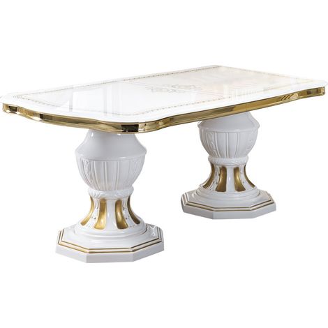 Les Tendances – Table extensible rectangulaire laquée blanche et dorée – Dimensions 185 à 230cm – 6 à 10 places – Fabrication italienne – Design contemporain (1/3)