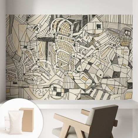 Papier peint intissé mural avec imprimé motifs décoratifs - style contemporain - Colle incluse gratuite Abstraction géométrique 104x70 cm (1/5)