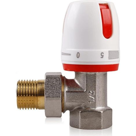 Heating Thermostat, Corner Shape, White, Sportman Tap, Brass Material, Thermostatic Head, Heating Regulator, Automatic Temperature Regulator (Thermostatic Head (1/5)