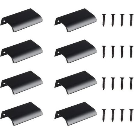 Poignée Dissimulée, 8 Pièces Poignée Tiroir Invisible, Poignée Encastrée Affleurante, Poignee De Meuble, Poignée Meuble Cuisine, Dissimulées Poignées De Porte avec Vis (80) (Noir) (1/5)