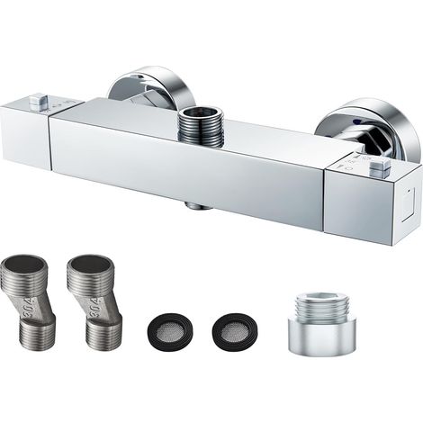 Mitigeur Douche Thermostatique 2 Sorties, Robinet de Douche en laiton, Carré Mitigeur Thermostatique pour Douche (1/5)