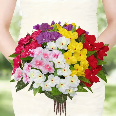 Fleur Artificielle - Azalée Simulée 5 Têtes - Pour Décoration Intérieure Extérieure - Blanc - 37 cm - 1 Pièce (1/5)