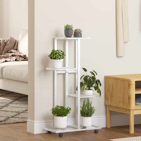 vidaXL 4-Floor Flower Stand with Wheels 44x23x80 cm White Iron (1/5)