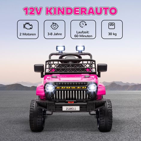 Voiture électrique enfant 12V, auto pour enfants avec télécommande 2,4 GHz, 2 moteurs, klaxon, LED, musique, rose, pour 3-8 ans (1/5)