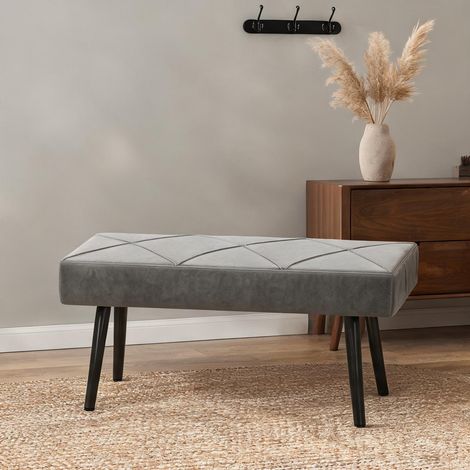 Banc rembourré en tissu gris avec pieds en acier 100 x 36 x 45 cm (1/5)