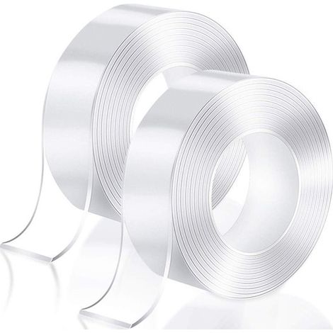 Ruban adhésif nano - Transparent, 2 mètres - Ruban adhésif ultra-résistant - Ruban universel, convient à diverses surfaces - Lot de 2 - Autocollant mural (1/5)