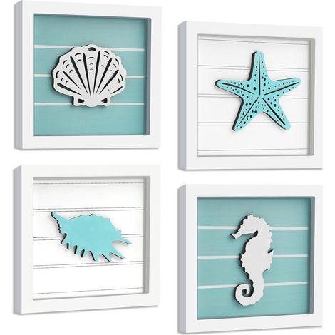 Set de 4 Déco murales 3D coquillage étoile de mer, thème marin. (1/5)