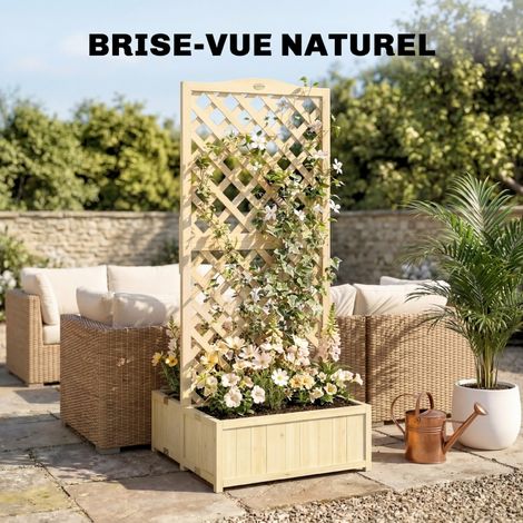 Jardinière avec Treillis Carré Potager Bois Pliable Double Bac à Fleurs pour Plantes Grimpantes 73 x 70 x 170 cm Naturel (1/5)