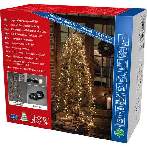 Guirlande lumineuse micro-LED compactes voile pour sapin avec anneau, 6 cordons de 110 diodes, minuterie 8H, 660 diodes de couleur ambre, Transformateur extérieur 30V, Câble noir - 6650-800 (1/5)