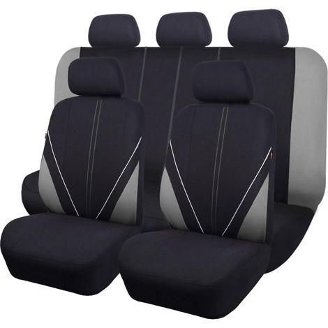 Komplettes Set universeller Autositzbezüge aus atmungsaktivem Netzgewebe, Airbag-kompatibel (Schwarz und Grau) (1/5)