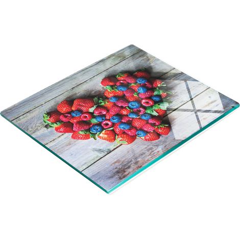 Tabla de cocina de vidrio templado con motivos decorativos de frutas en forma de coraz贸n, 60x52 cm. (1/5)