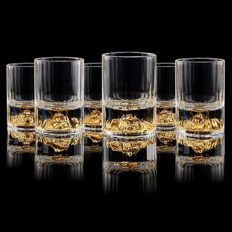 Gold Mountain Shot Glasses (45ml), Crystal Glasses Decorated with Mountain, BPA and Lead Free, for Decoration (1/3)