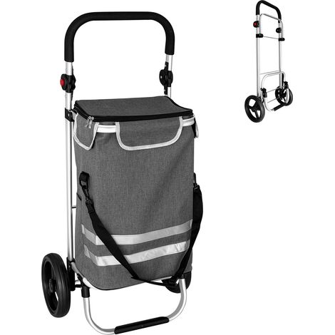 Carrello spesa Relaxdays, 2 grandi ruote, tasca termica, borsa rimovibile, 45 l, fino a 35 kg, pieghevole, grigio