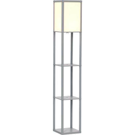 HOMCOM Floor Lamp Reading Lamp with 3-Tier Storage Shelf for Home Office Grey