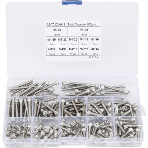 Kit de Vis à Embout Hexagonal Cap 304 Inox, Lot Assortiment Multi-Longueur (180pcs M4) (1/5)