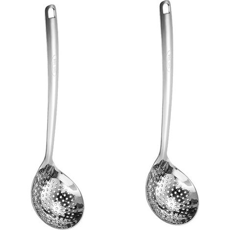 (2 PièCes) 30.7cm CuillèRe à Tamis CuillèRe à Fentes En Acier Inoxydable Cuisine à éCumoire Louche à Marmite Avec Long Manche Compatible Lave (1/5)