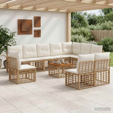 vidaXL Set di divani da esterno 11 pcs Naturale e Bianco Crema (1/5)