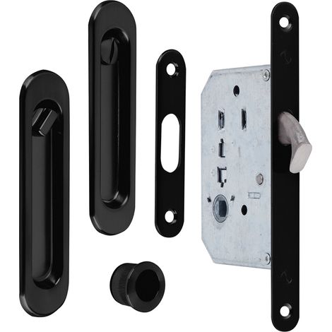 Kit puerta corredera picaporte condena uñeros oval negro 16mm (1/2)