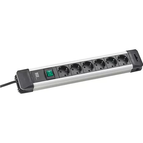 Bachmann 330.101 Steckdosenleiste mit Schalter Aluminium, Schwarz Schutzkontakt 1 St. (1/2)