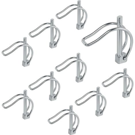10 pezzi di perni di bloccaggio a forma di D, 6 x 45 mm, perni di sicurezza per tubi, perni a scatto con meccanismo a innesto, perni a scatto in acciaio al carbonio zincato per agricoltura, prato e gi
