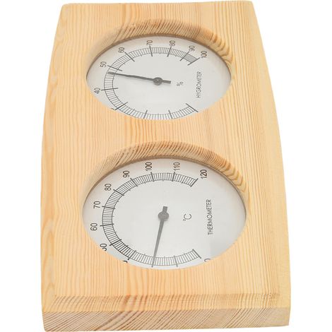 Thermomètre-hygromètre en bois pour sauna, à double cadran et à aiguilles. (1/5)