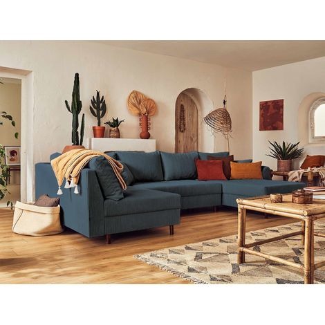 Rune – wohnlandschaft links – 7-sitzer – aus cord - nachtblau