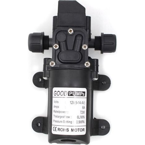 pompe haute pression 12v 6a 72w debit 6lmin pression max 7kg protection thermique et anti vibration pour fluides non corrosifs (1/5)