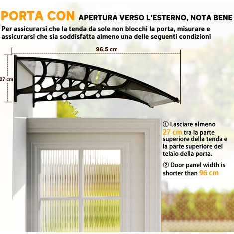 Auvent transparent en polycarbonate pour porte et fenêtre, 103x96,5x27cm, protection d'entrée (1/5)