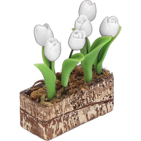 Künstliche Tulpen, Blumenornament, 1:12 Puppenhaus-Gartendekoration, simuliertes Modell, Miniatur-Accessoire, weiß (1/5)