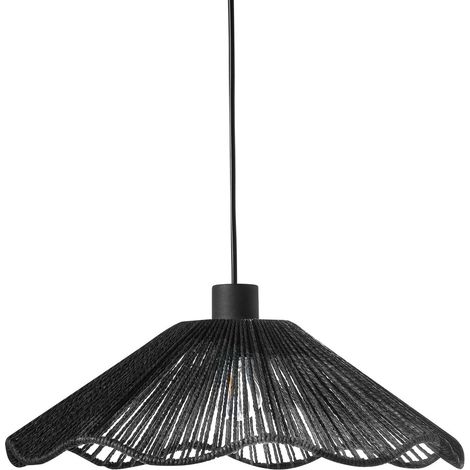 Pendant Lamp Black Handmade Paper Shade Metal Base Rustic Boho MIGORI