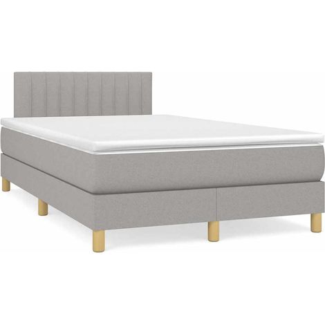 Cama box spring con colchón y LED tela gris claro 120x190 cm