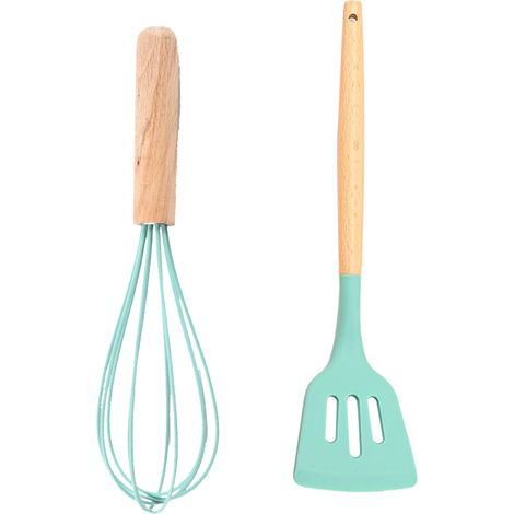 Ustensile De Cuisine En Silicone Antiadhésif - Poignée En Bois - Résistant À La Chaleur - Pour Usage Domestique Ou Pique-Nique - Lot De 2 Pièces (1/5)