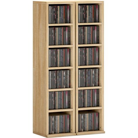 Set aus 2 Säulenregalen, CD/DVD-Schrank, 12 Fächer, 21 x 22,5 x 88,5 cm, Kapazität 204 CDs, Eiche. (1/5)
