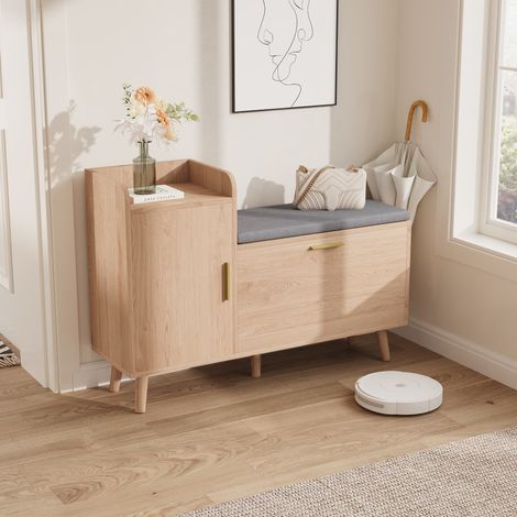 Banc à Chaussures Rembourré,Meuble à chaussures,2 portes pliantes,armoire chaussures entree,style scandinave,Naturel (1/5)