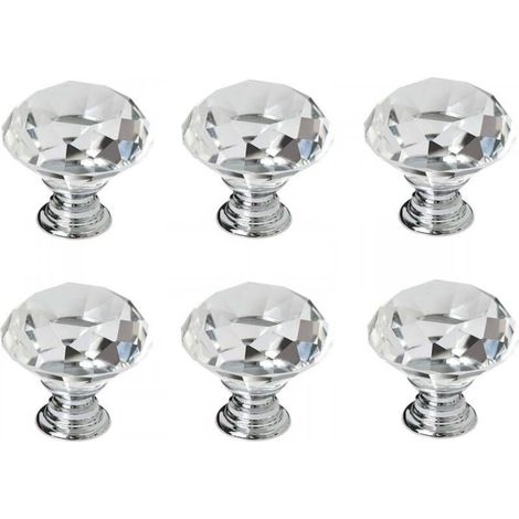 6 poignées en cristal,poignées de porte d'armoire à tiroir en cristal de diamant de 30 mm,poignées de porte en verre de cuisine,armoires de rangement et coiffeuses pour cuisines à domicile et bureaux (1/3)