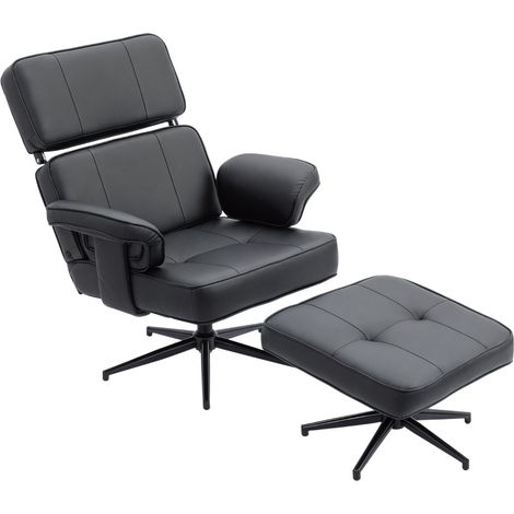 Sillón relax reclinable con reposapiés de polipiel negra y base de metal (1/5)